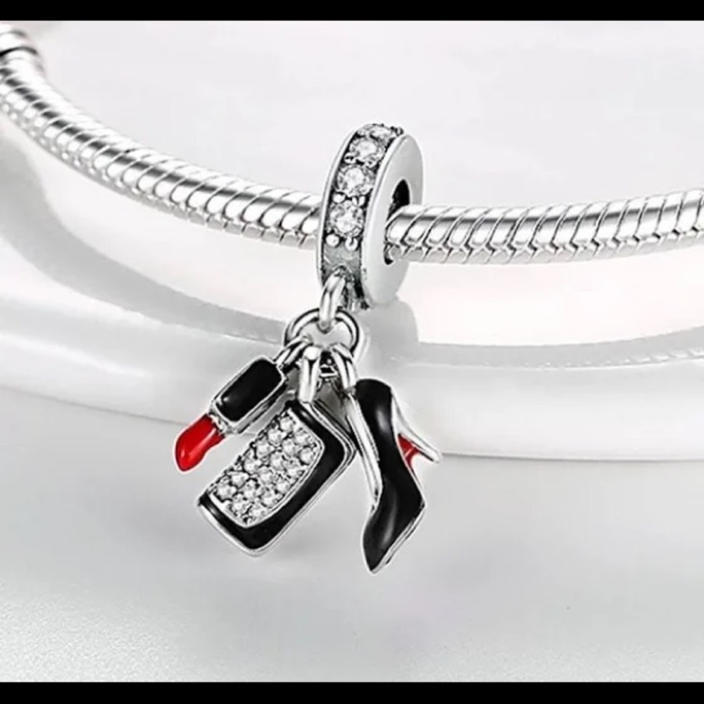 Lipstick Purse Heels 925 Sterling Silver Pandora Fit Charm